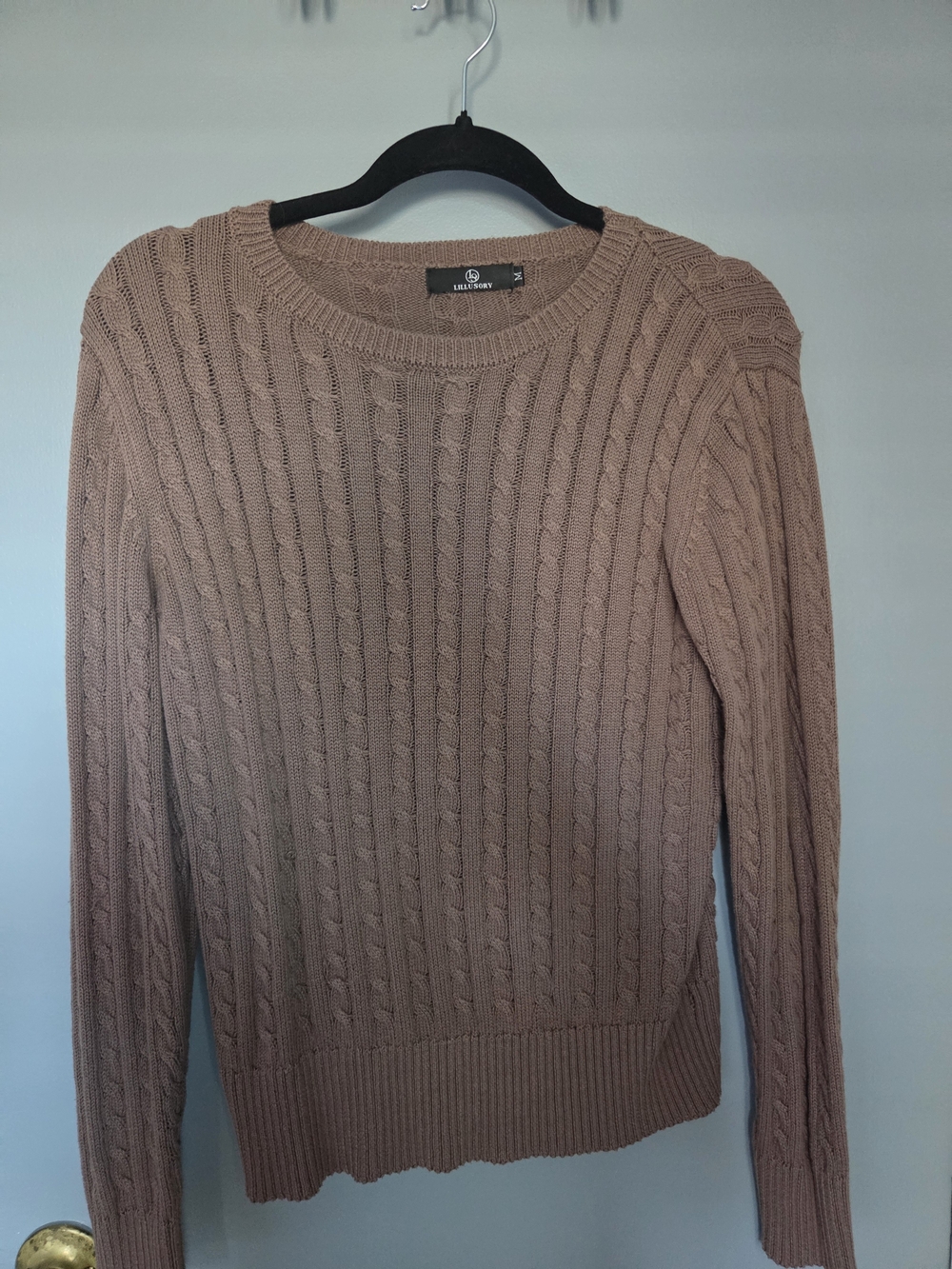 Lillusory's Dusty Rose Cable Knit Crewneck Sweater